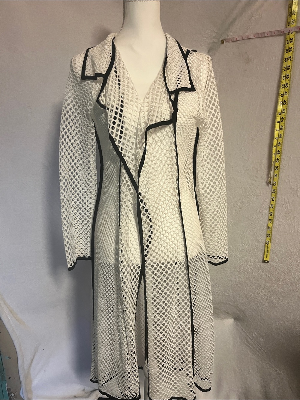 Adore White Mesh Trench Coat with Black Trim